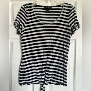 White House Black Market Black and White Tie striped Front Fitted T-Shirt